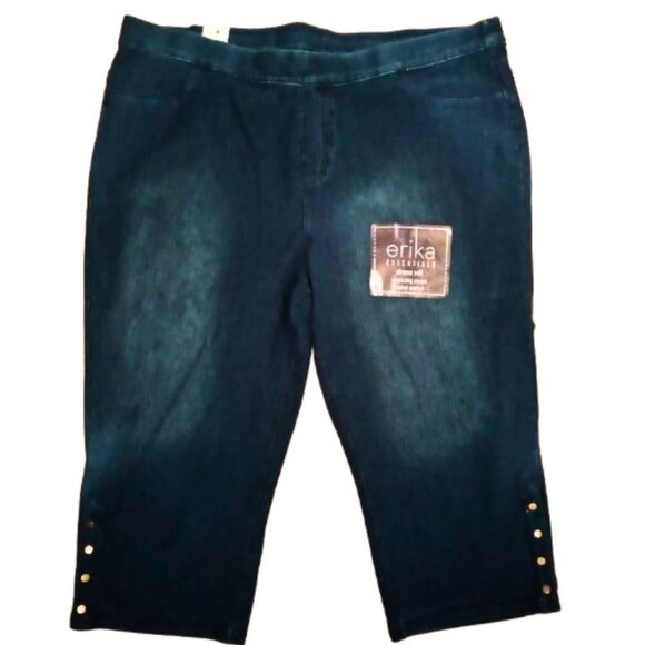 Erika Stretch Denim Capri Jeans Dark Blue  -  Plus Size 2X - Picture 1 of 3